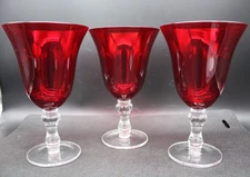 3 -Home Essentials Ruby Red Hand Blown Glass Water Goblet 7.25" Height, Set of 3