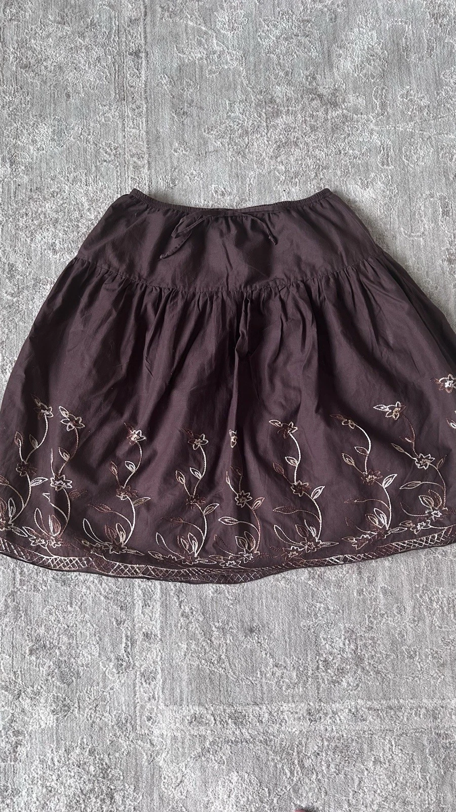 JKLA California Womens M Cotton Brown Floral Embroidered Skirt Elastic Waist Tie