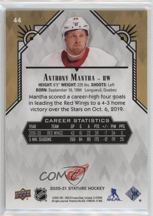 2020-21 Upper Deck Stature Anthony Mantha #44 - Image 2 of 2