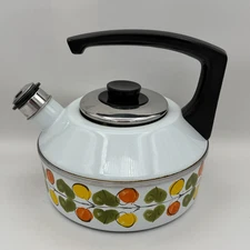 Austria Email Primavera Enamel Whistling Tea Kettle Retro Floral Vintage