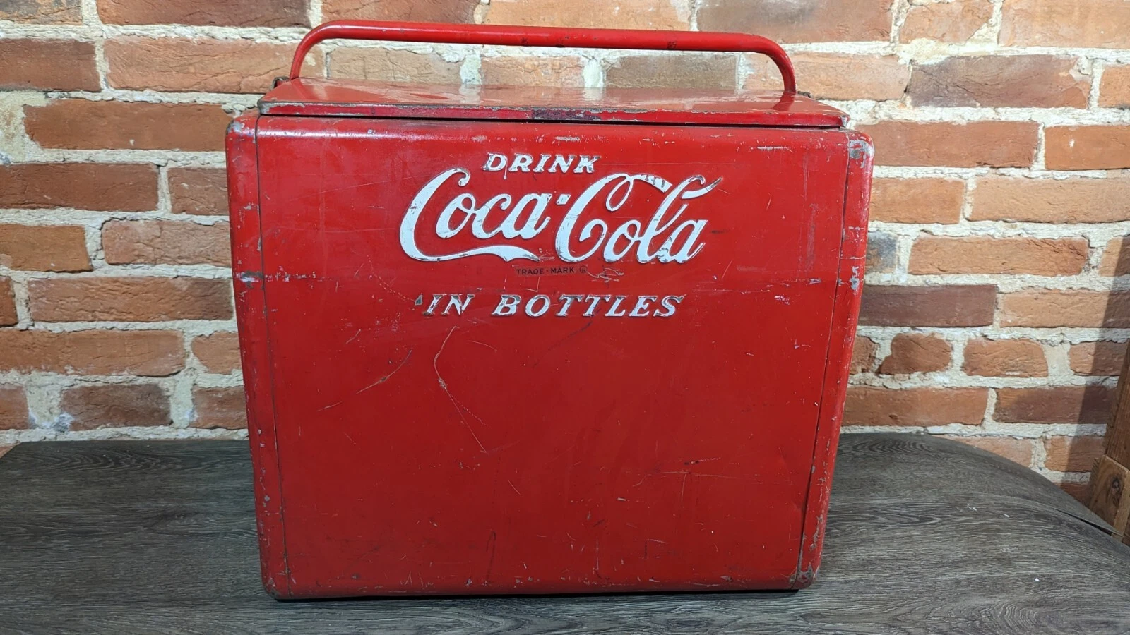 Vtg Drink COCA-COLA In Bottles Red Metal Cooler Made in USA 1950s Cavalier 18"