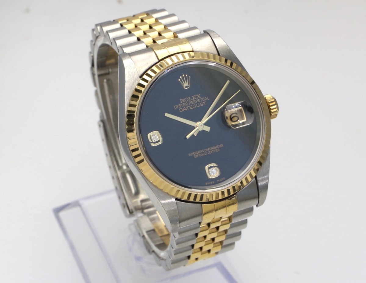 ROLEX DATEJUST 16233 36mm 2001 K Serial RARE ONYX 6 9 Stone