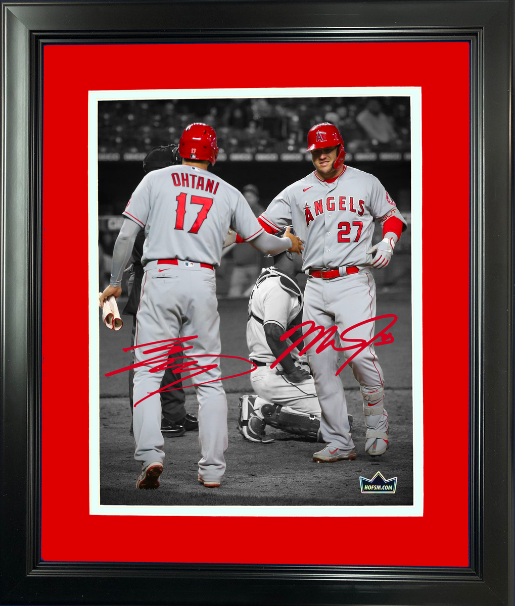 Framed Shohei Ohtani Mike Trout Angels Facsimile Engraved Auto 12