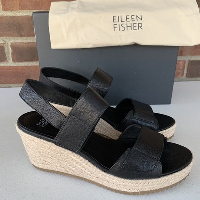 New Eileen Fisher Black leather espadrille sandals Womenâs Size US 8 M | eBay