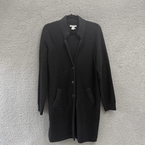Carbon 2 Cobalt M medium Black Long Cardigan 80% Wool Knit Pockets Button 311015