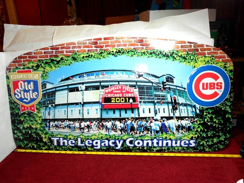 VINTAGE ORIGINAL WRIGLEY FIELD CHICAGO CUBS OLD STYLE BEER EMBOSSED METAL SIGN!!