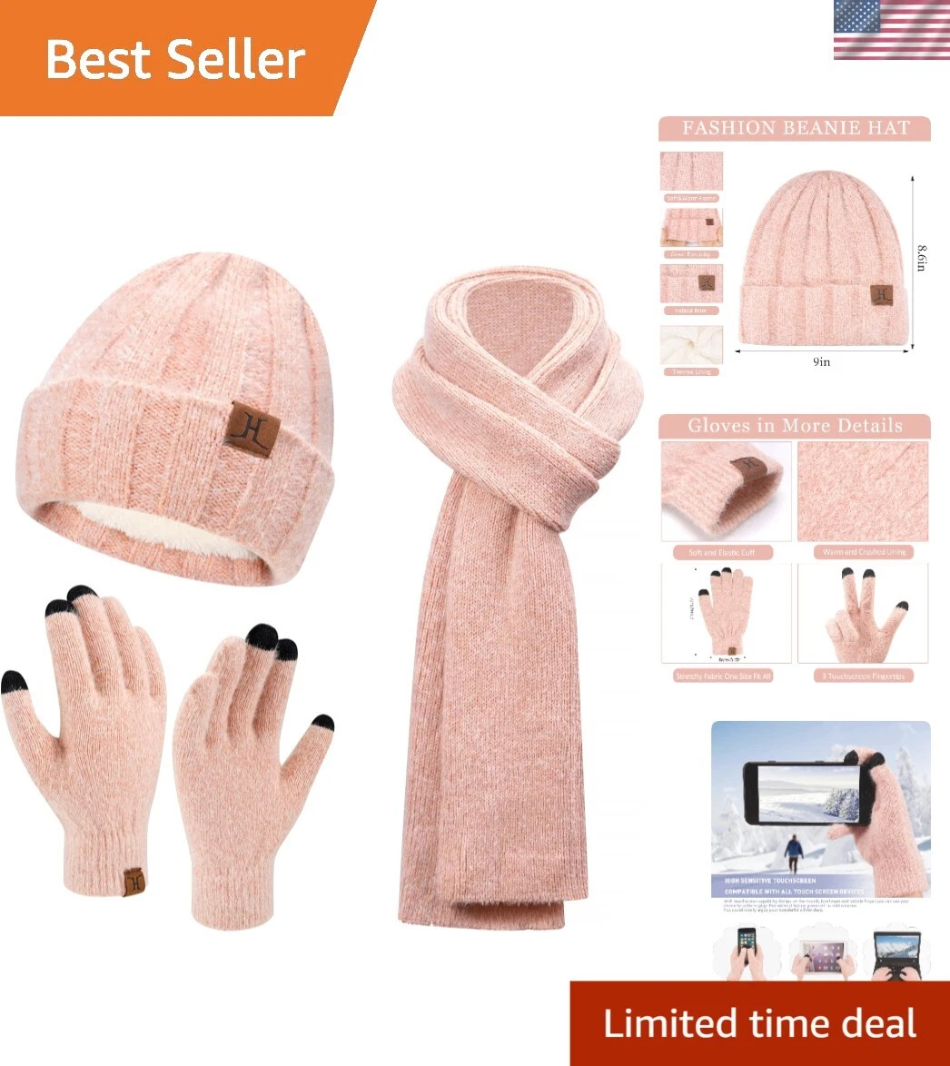 Fleece Lined Women's Beanie Scarf and Touchscreen Gloves - Winter Essential Set