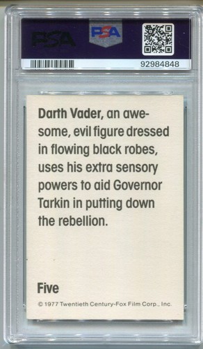 1977 Star Wars Wonder Bread Dark Vader #5 Trading Card PSA 7 NM - Bild 2 von 2