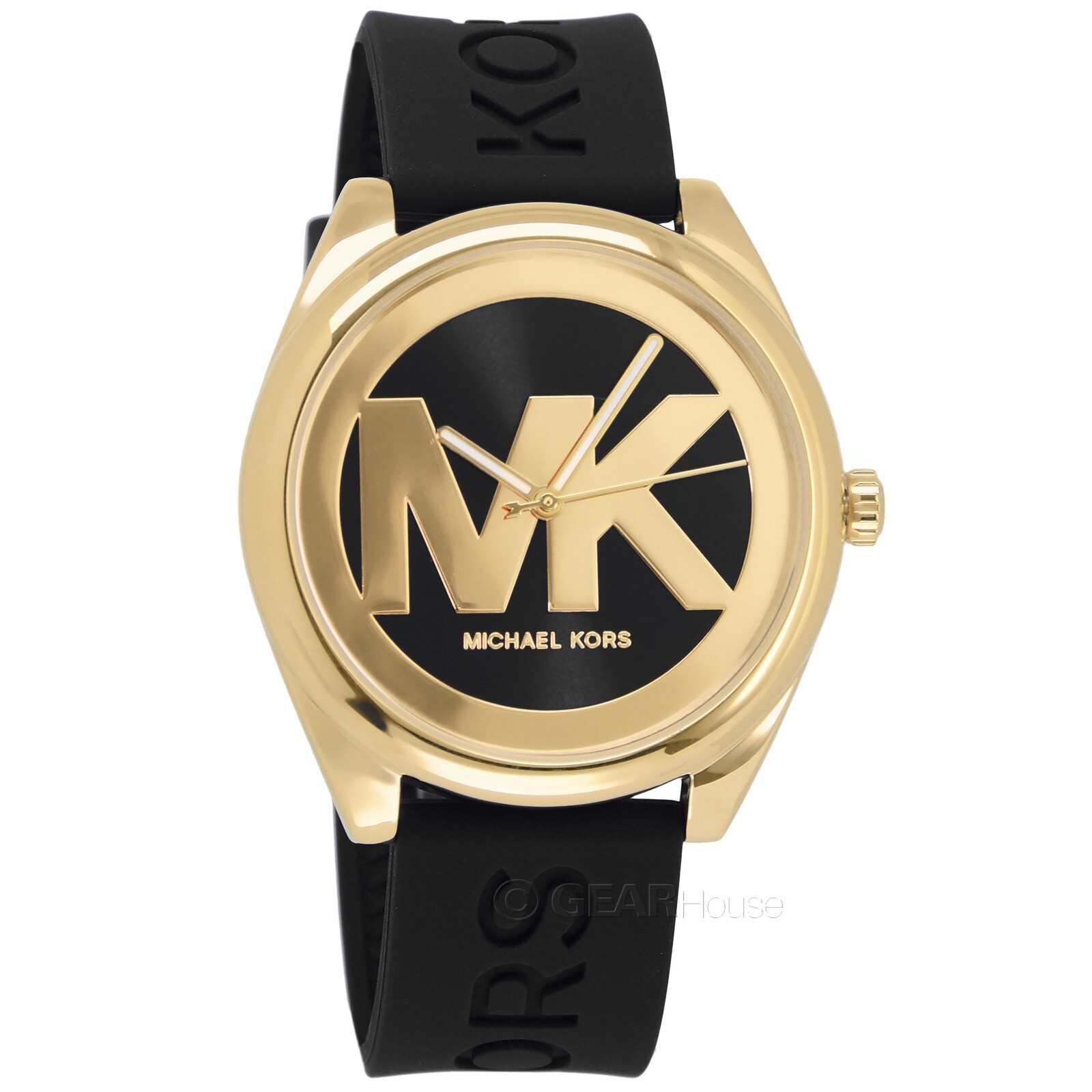 Michael Kors Womens Janelle Gold Watch, MK Logo Dial, Black 