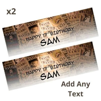 MADVINYL 2 x Personalised ONE PIECE WANTED Poster Birthday Banners LARGE Kids Party ANIME
