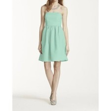 Davids Bridal Mint Green Short Strapless Faille Bridesmaid Dress F15810 size 6