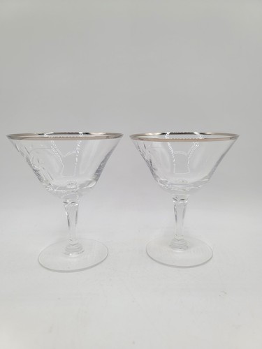 Fostoria Braut Belle Martini geätzter Kristall Platinrand 4,75" 4er Set - Bild 10 von 12