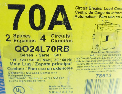 NEW SQUARE D QO24L70RB /G01 CIRCUIT BREAKER LOAD CENTER OUTDOOR 120/240V 50/60HZ - Picture 8 of 8
