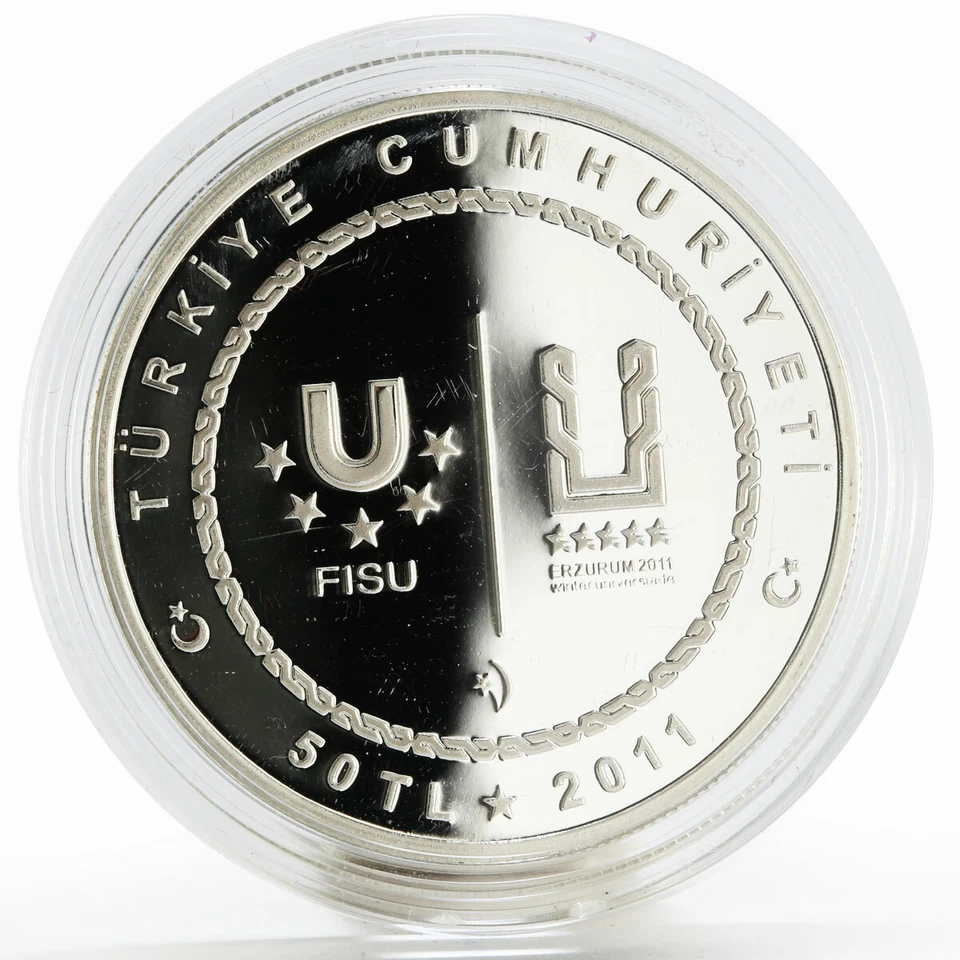 Turkey 50 lira World Universities Winter Games series Hockey silver coin 2011 - Image 4 of 4
