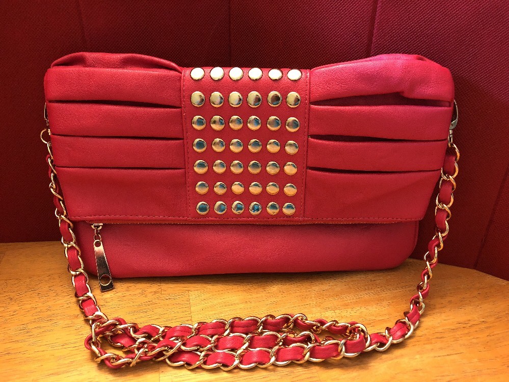Yoki Red studded Fold Over CrossBody Shoulder Bag Handbag Purse