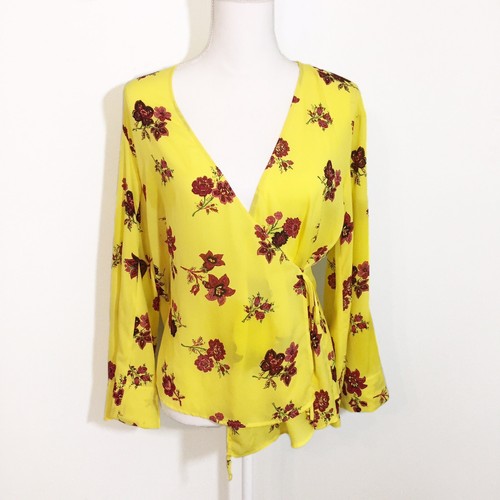 NWT New With Tags ALC Silk Yellow Floral Wrap Tie Top Blouse A.L.C