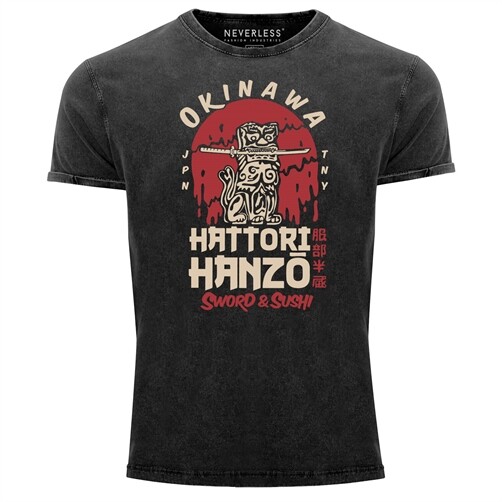 Camisa vintage para hombre Hattori Hanzo espada y sushi Okinawa Japón caracteres