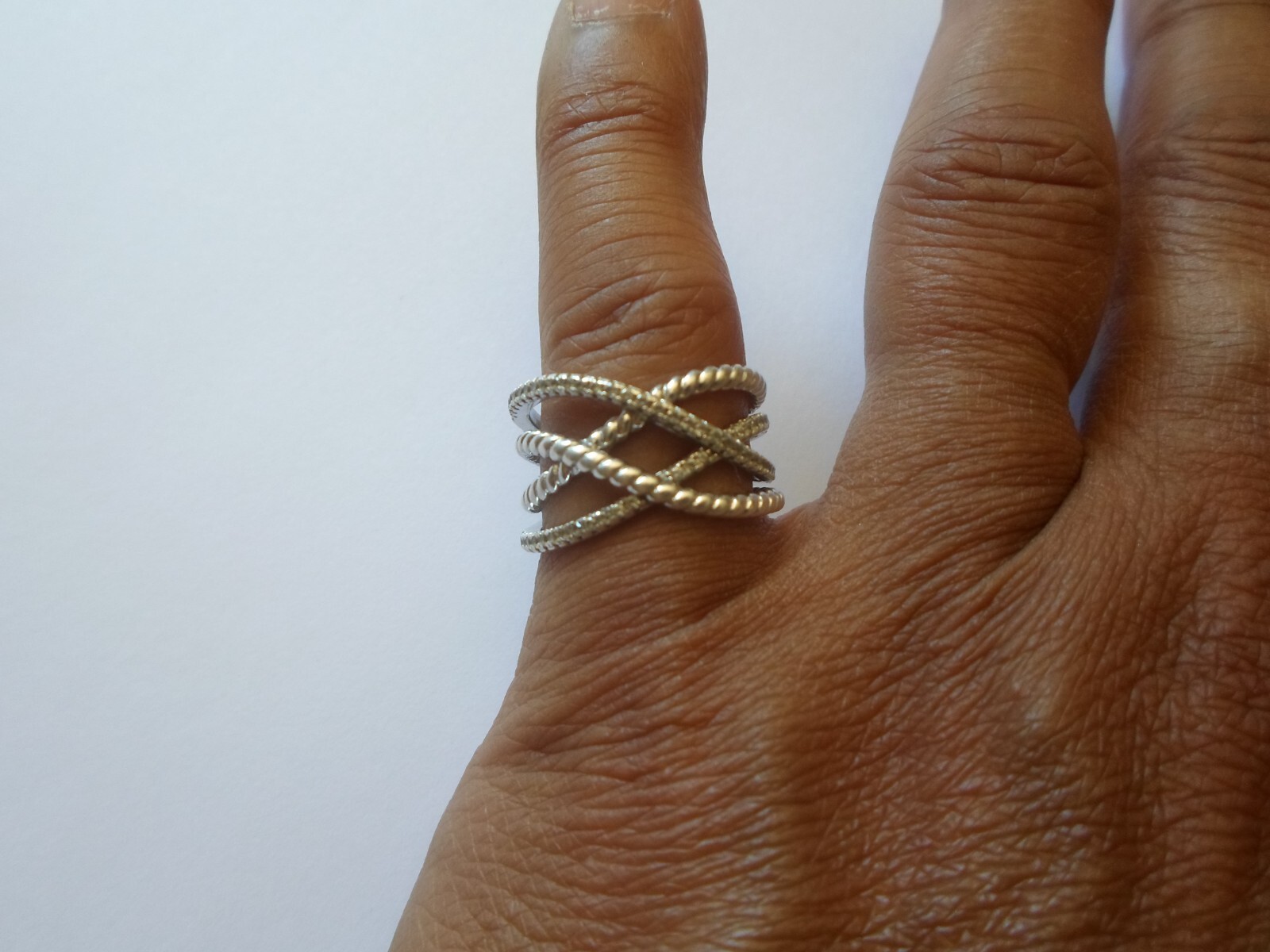 solid silver ring, openwork interlaced rings, zir… - image 3