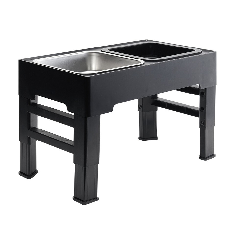 Large Height Adjustable Fold Dog Food Feeding Stand Station Double