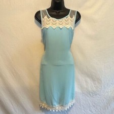 C-137 Tea N Rose Teal Blue & White Lace Sleeveless Lined MIDI Dress Size S
