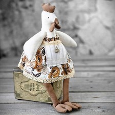 Design Stoffhuhn Tilda-Stil 39 cm Henne Gockel Künstlerhenne Handarbeit