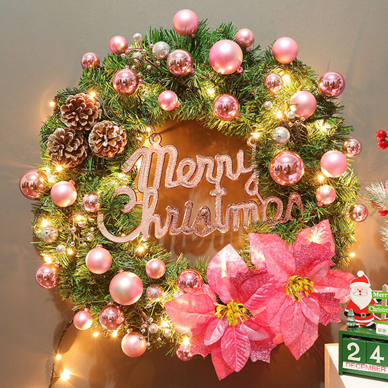 LED Christmas Door Wreath Xmas Home Room Wall Hanging Garland Flower