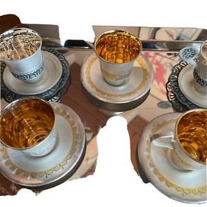 5 Rare Soviet Melchior Cups Silver & Gold Demitasse Cup Vintage NIB