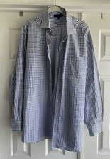Tommy Hilfiger Dress Shirt Men's 17.5 Long Sleeve Blue White Checkered Cotton