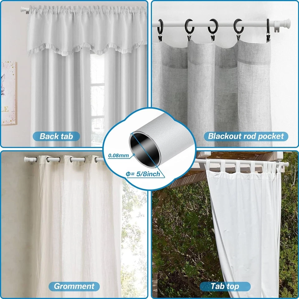 Varillas de cortina de acero ajustables blancas de 28 a 48 pulgadas con herrajes 2 paquetes Foto 4 de 4