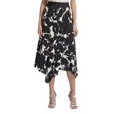 DKNY Midi Skirt Sz XS Asymmetrical Floral Print Stretch Elastic Logo Waist NEW