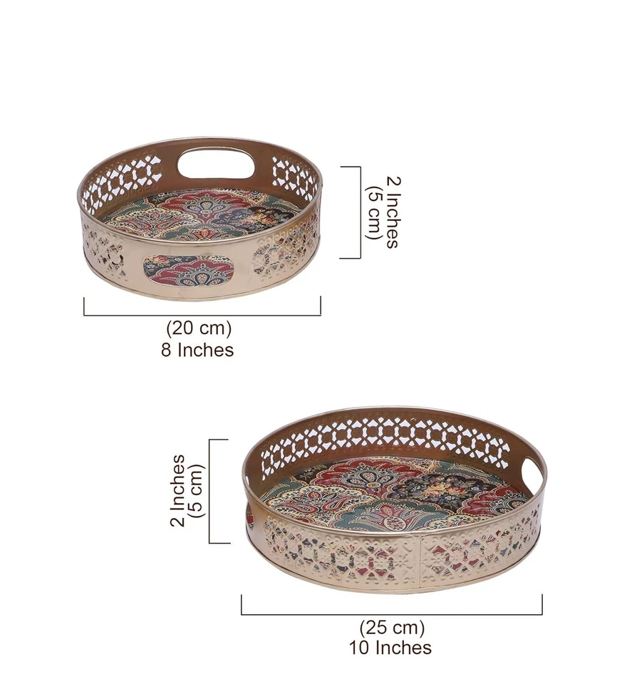 Traditional Design Metal Round Serving Trays  handcrafted,  Trays Set 2 piece - Image 3 of 4