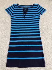 Talbots Lace Collar Shirt Dress Womens Petite Petite Short Sleeve Nautical Blue
