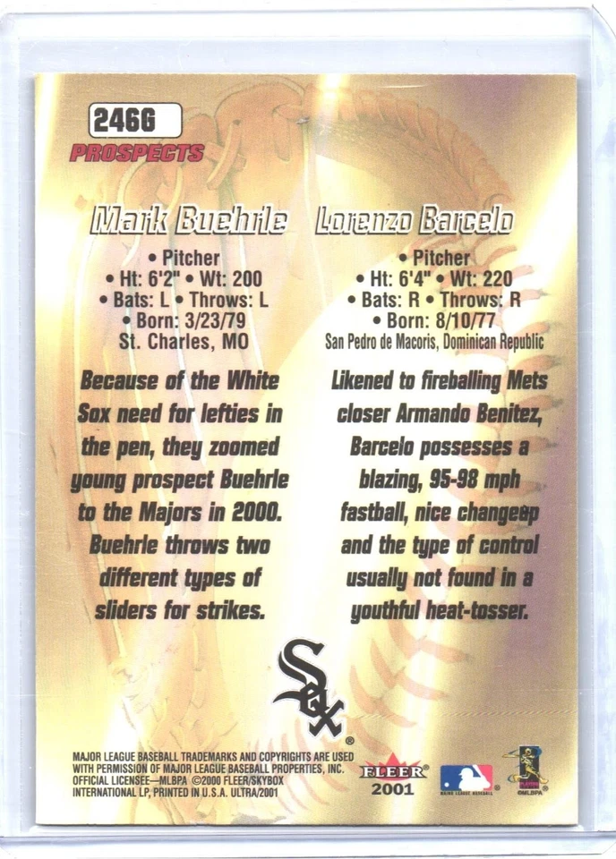 MARK BUEHRLE 2001 Fleer Ultra Gold Medallion with Lorenzo Barcelo #246G - Image 2 of 2