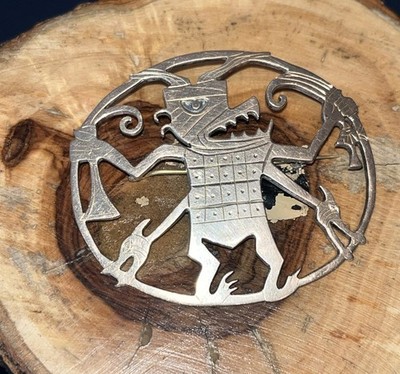 Vintage Sterling Silber große Brosche Made in Peru Tribal Design fantastisch 29g 