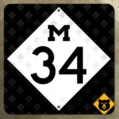 Michigan M-34 state route highway road sign 1969 Adrian Hudson 16x16