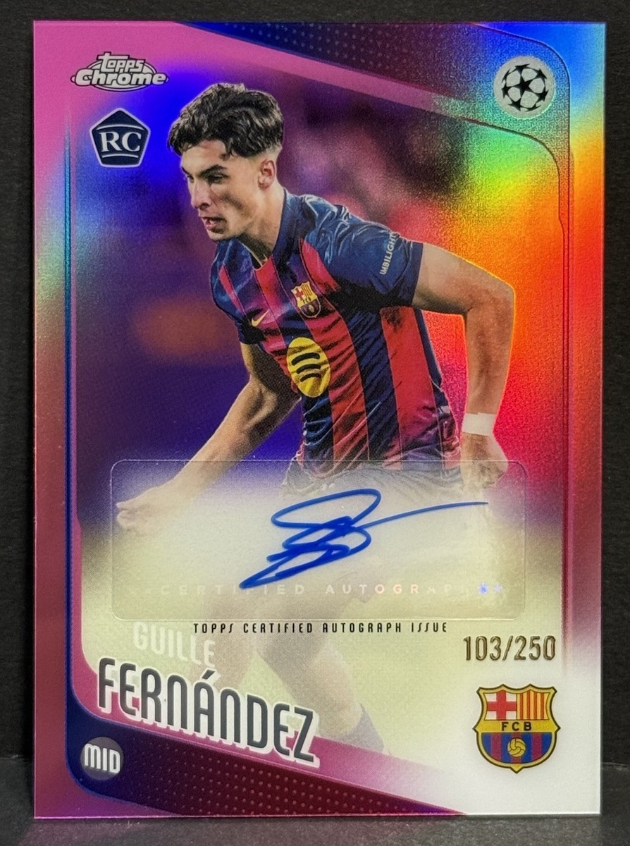 2025-26 Topps Chrome UCC Barcelona RC Guille Fernandez Auto Pink