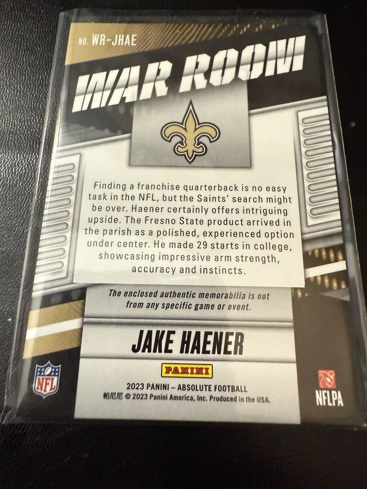 2023 Absolute War Room RC Jake Haener 3 Piece Patch Relic /99 - Image 2 of 3