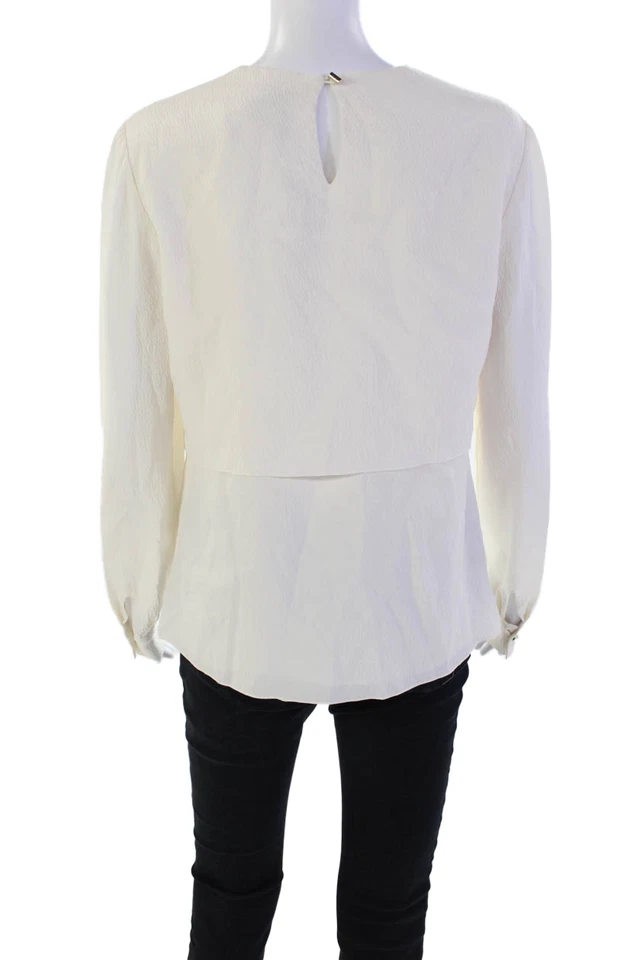 Jason Wu Women's Round Neck Long Sleeves Asymmetrical Silk Blouse Beige Size S - Image 3 of 4