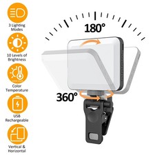 Rechargeable Selfie Light ClipOn Fill Light 3 Modes 10 Brightness Levels 2000mAh