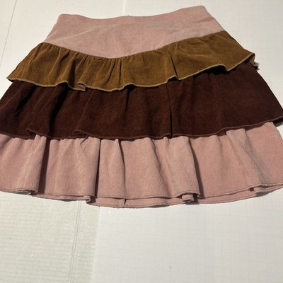 Alya Francescas Women's Tiered Corduroy Skirt in Pink, Brown, & Burgundy Size S