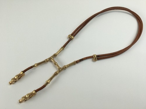 HERMES Bamboo Halter Necklace Choker Vintage Necklace Brown Gold Leather - Picture 23 of 24