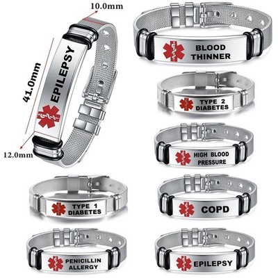 Silver Medical Alert Adjustable Bracelet Stainless Steel Blood Thinner Bangles