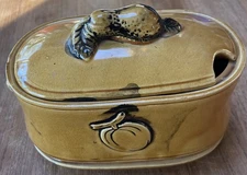 Vintage Nevco sugar bowl Ceramic harvest Stoneware yellow fruit