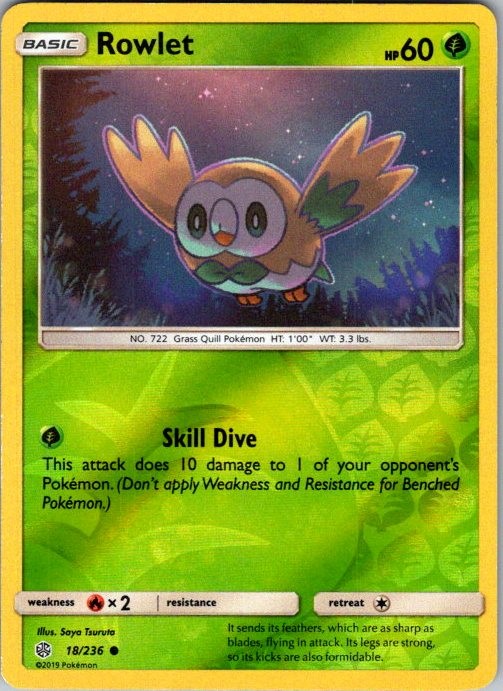 Rowlet 18/236 Common Cosmic Eclipse Pokemon Reverse Holo Near Mint