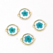 C 10PCS Gold Tone Dried Pressed Daffodil Flower Round Connector Charm GYX1855