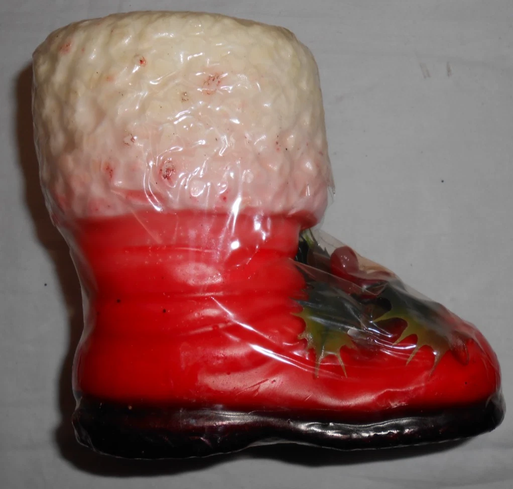 Vintage Santa Boot Wax Candle w Holly Christmas Holiday Decor 5" New Hong Kong image 5