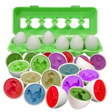 Baby Matching Eggs Toy in Box, 12 Eggs 24 PCs Dinosaur Shape Sorting Puzzle