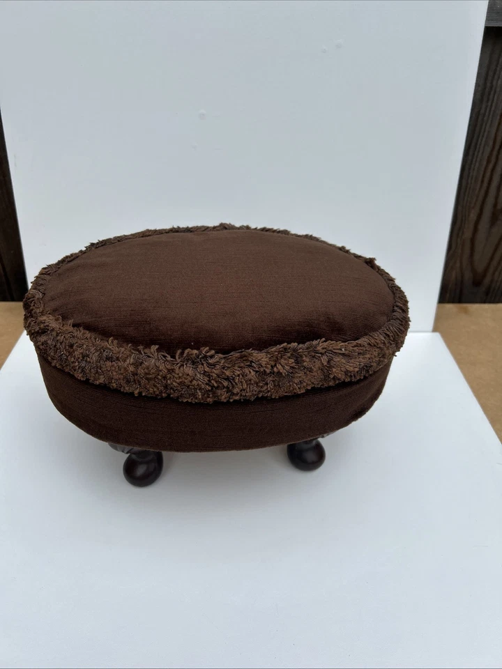 Vintage Small Brown Velvet Footstool. - Image 2 of 4
