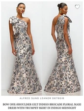 NWT STUNNING Indigo Brocade Alfred Sung Leanor Trumpet Dress sz 6 