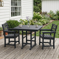 Black HDPE 3 Piece Outdoor Patio Dining Set Square Table 2 Armchairs Weather